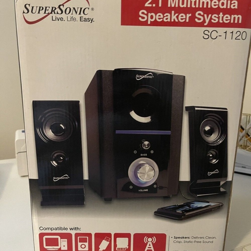 New Supersonic SC-1120 2.1 MultiMedia Speaker System, MP3, CPU, USB, Brand New